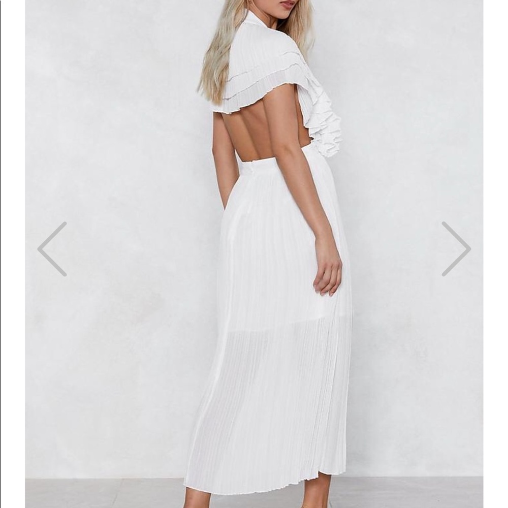 White pleated midi dress